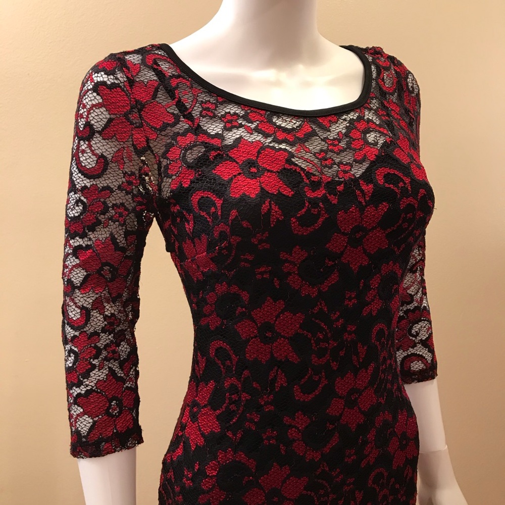 Almost Famous Lace Mini Dress Size Medium Junior Black Red Romantic Vamp Goth - Picture 2 of 15